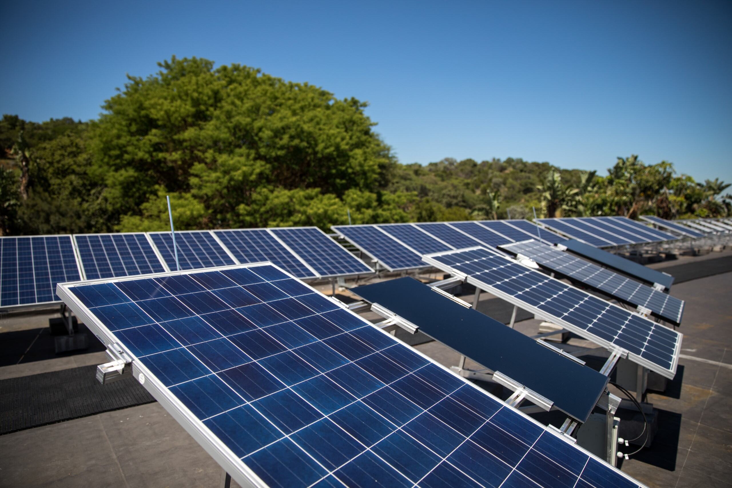 Multiple solar panels on roof