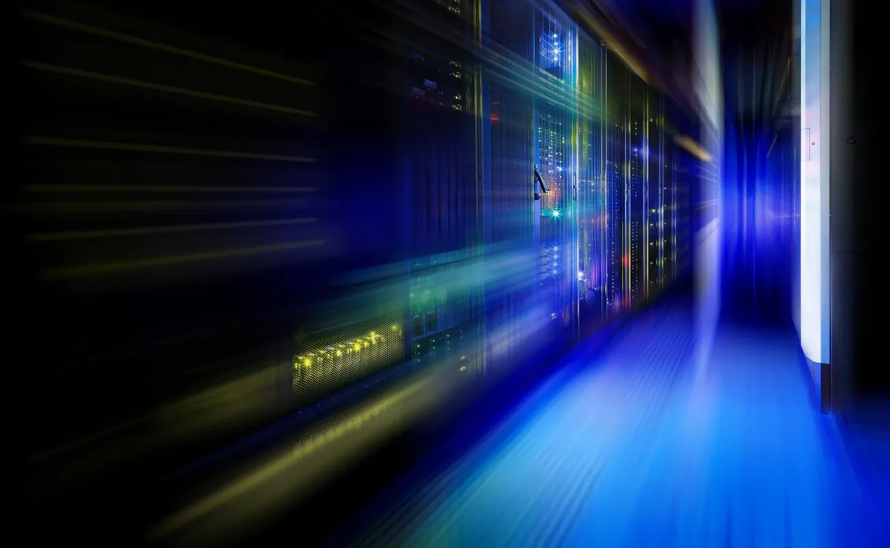 Blue light illuminating in server room
